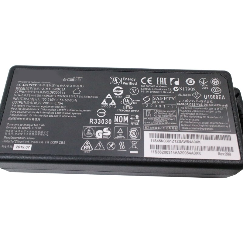 Bærbar oplader 20v 6.75a til lenovo adl 135 ndc 3a 4 x 20 e 50558 4 x 20 e 50559 36200314 36200318 4 x 20 e 50560 ultra slim vekselstrømsadapter
