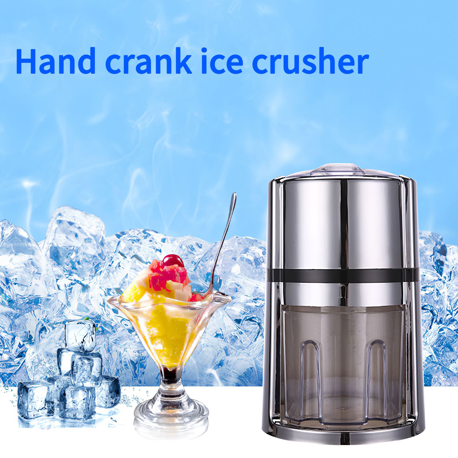 Manual Ice Crusher Snow Cone Machine Hand-Crank Ice Slush Machine Maker with Housing Blade ABS Ice Case for Kitchen Bar