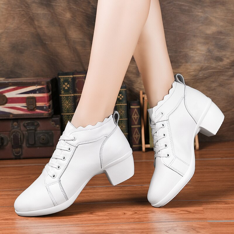 Women's Lady's Girl's Indoor Oxford Leather Sole Chunky Heel Sneaker Ballroom Modern Latin Dance Shoes 5cm Heel High Zapatos