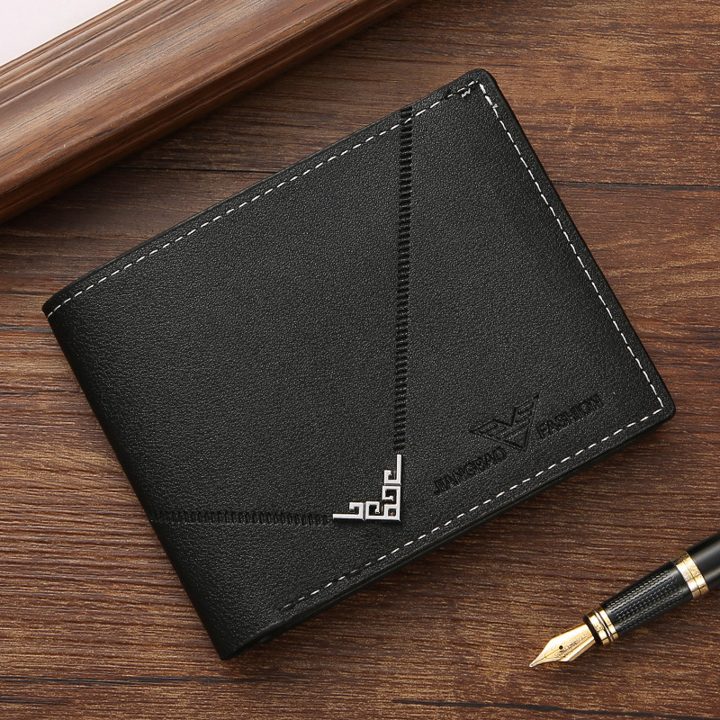 Fashionable MEN'S Short Wallet, Multifunctional, Lightweight and Compact, Wear-resistant Coin Purse N815: black
