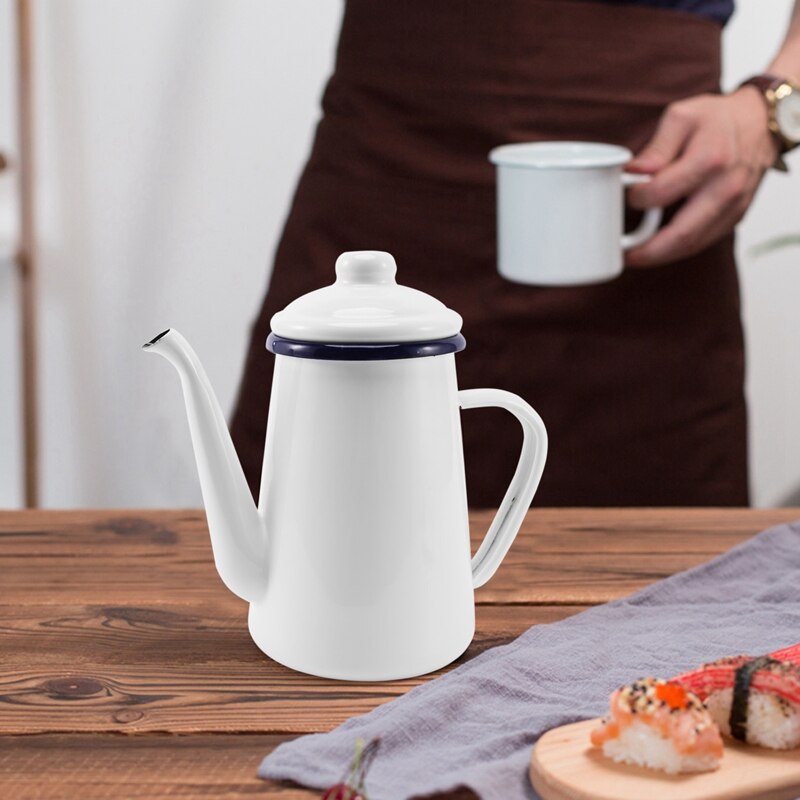 1.1L Enamel Coffee Pot Hand Tea Kettle Induction Cooker Gas Stove Universal