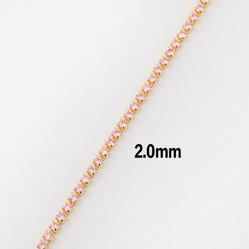 Gold Color 1 Row Shiny Colorful Neon Rainbow Iced Out Zircon Charm Thin CZ Tennis Chain 33+7CM Women Choker Necklace: pink cz 2.0mm