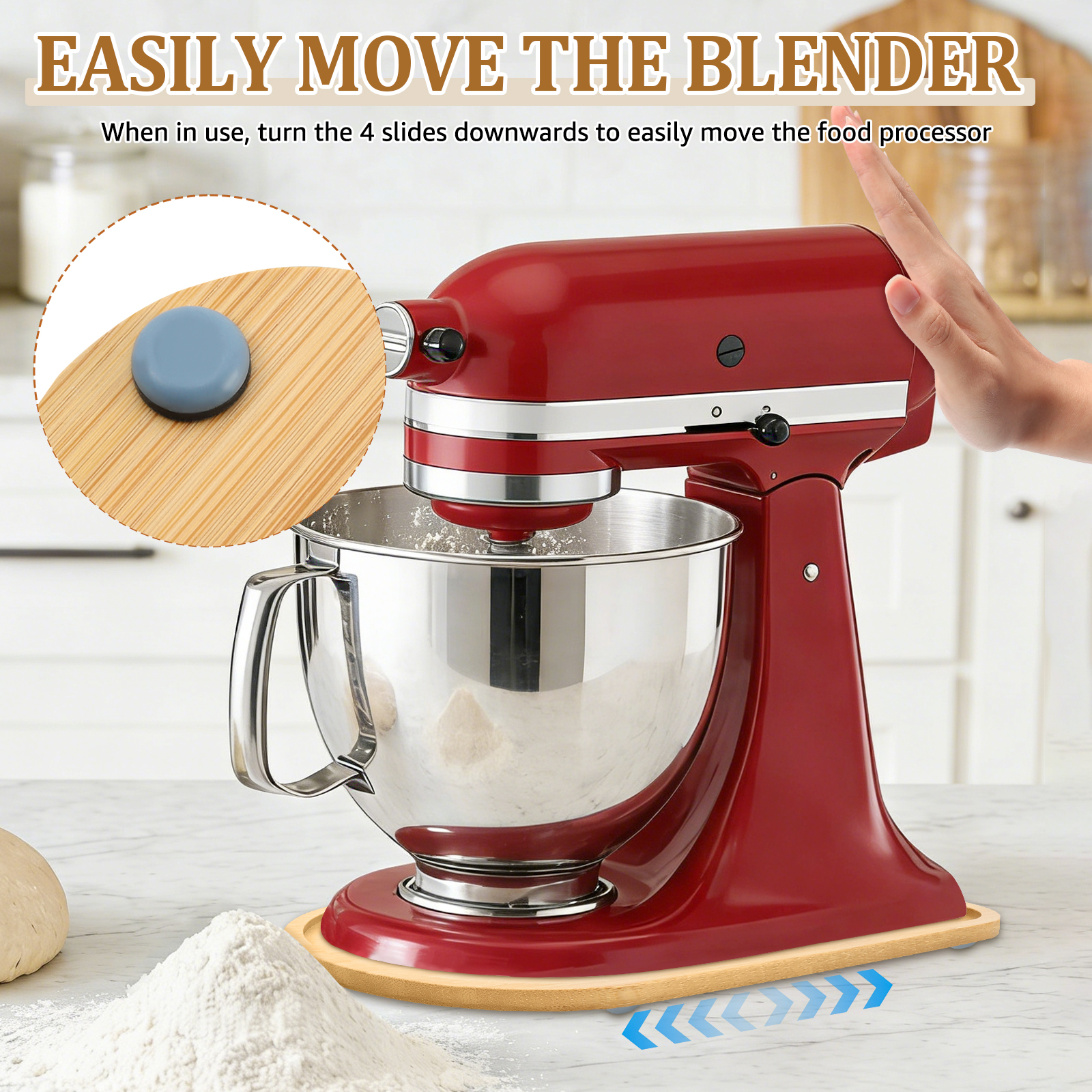 Bamboe mixer schuifmat, verschuifplank voor staande mixer, gemakkelijk te verplaatsen mixer, opbergbak voor 4.5-5 qt / 5-7 qt staande mixers.