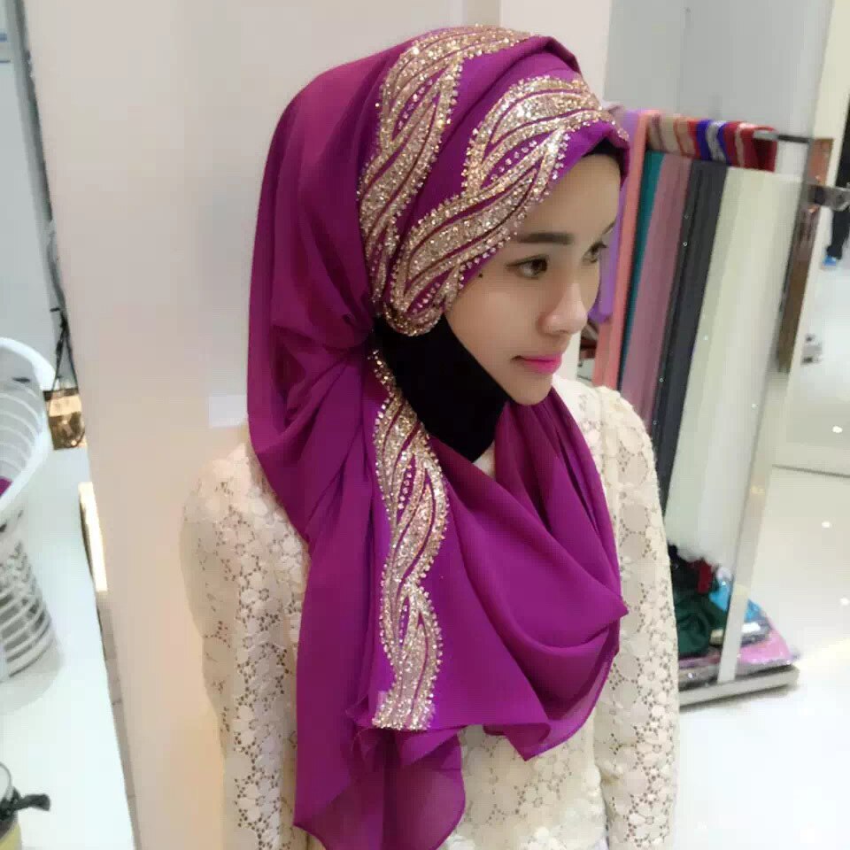 Fblus clurs dubai rejse skinnende tørklæde moske tørklæde dame chiffion farveblok hijab tørklæde sjal