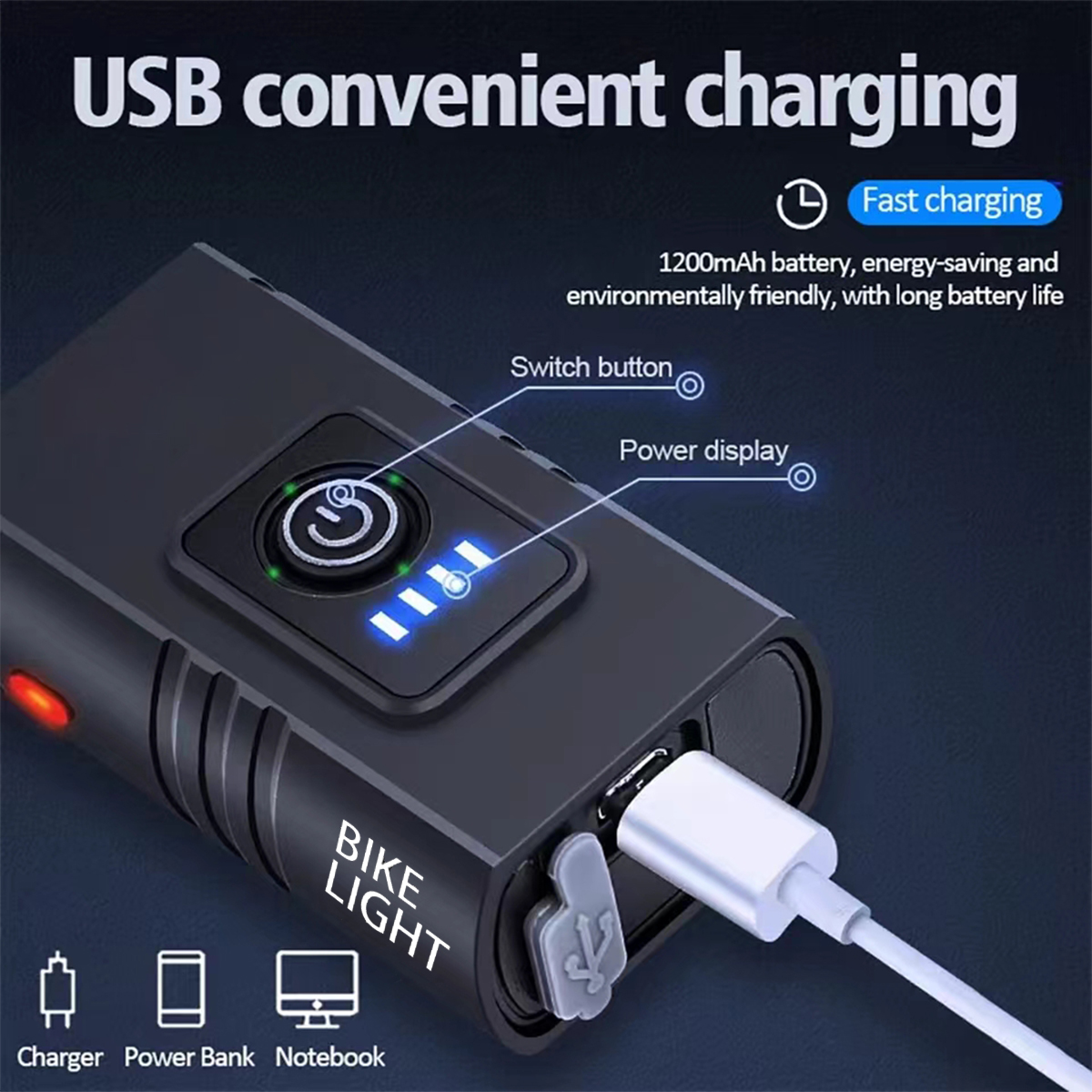 T6 LED Fietskoplamp Motorkoplamp Oplaadbaar Helder MTB Racefiets Hoofdlamp Fietsen Zaklamp Nachtrijden