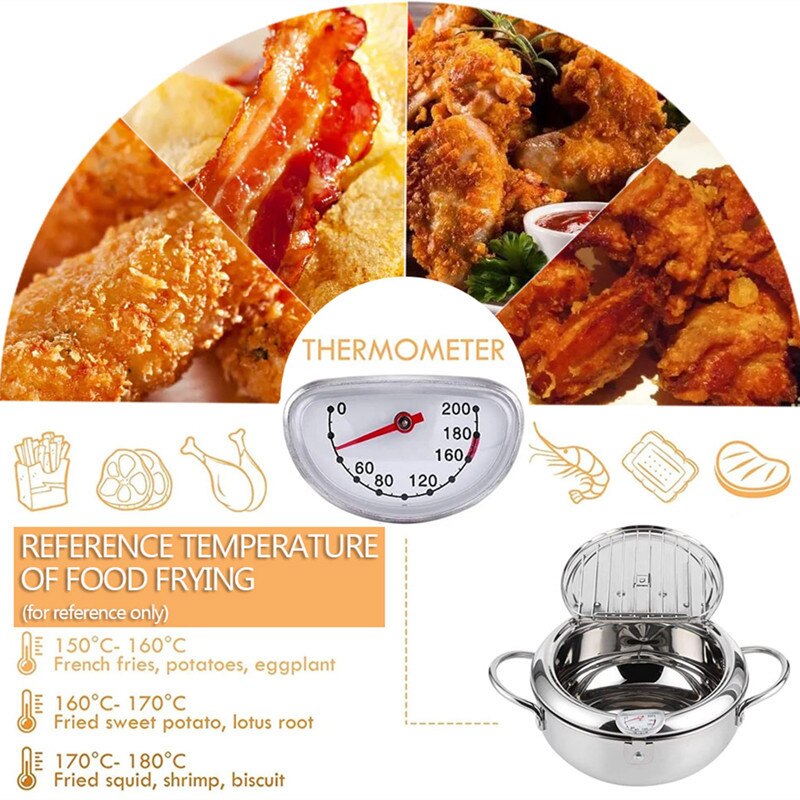 Friteuse Frietjes 304 Rvs Gas Frituur Aardappel Friteuse Met Olie Kookpot Gebakken Kip Met Thermometer