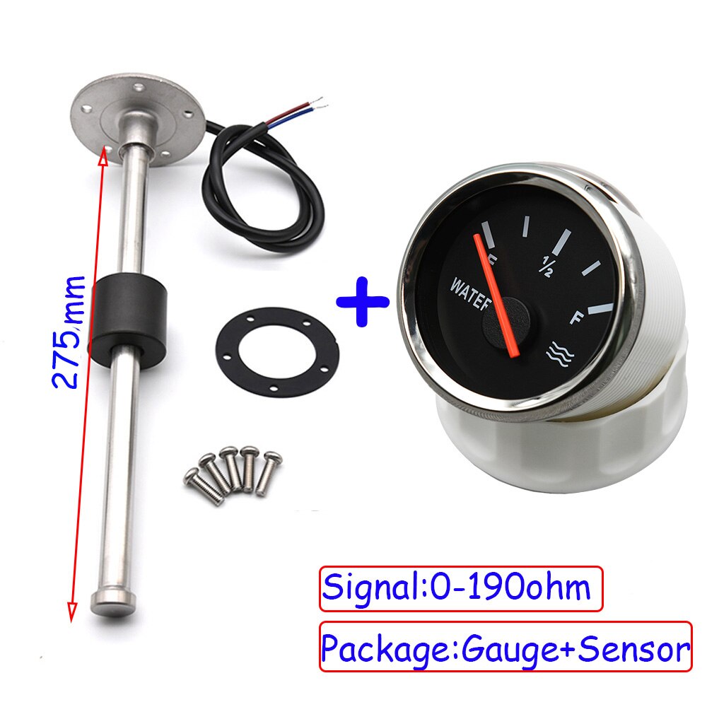 2" 52mm Water Level Gauge with Water Level Sensor 0-190ohm Fuel Sender Unit For Car Boat Water Level Indicator Meter12V/24V: 275mm BS