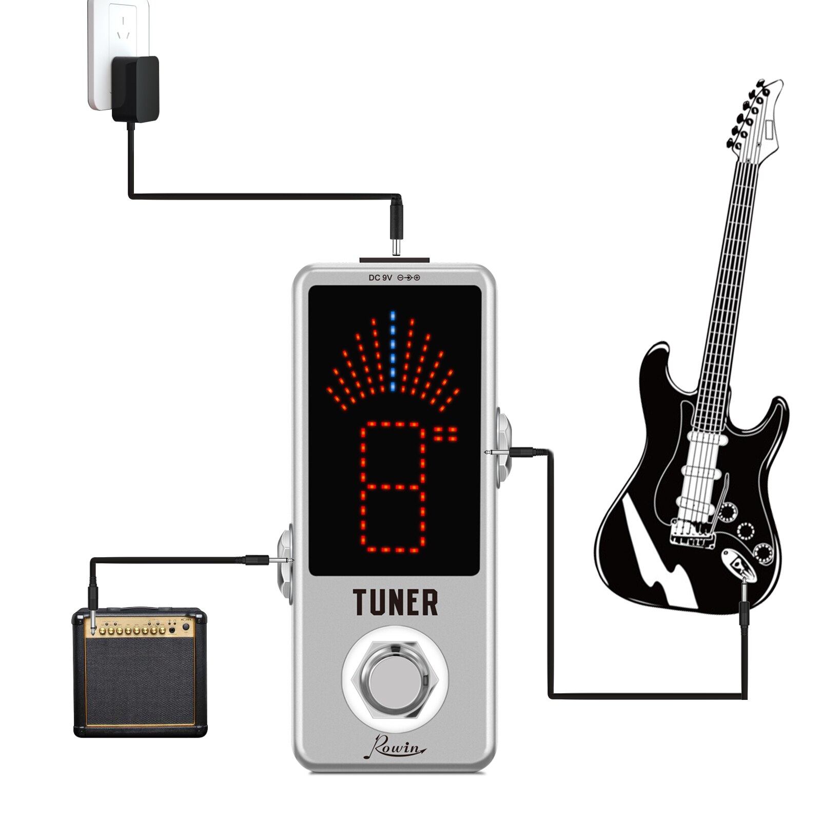 Rowin Mini Chromatic Guitar Tuner Pedal High Precision Tuner Pedal High Precision Guitar Chromatic Tuner Pedal Ture Bypass