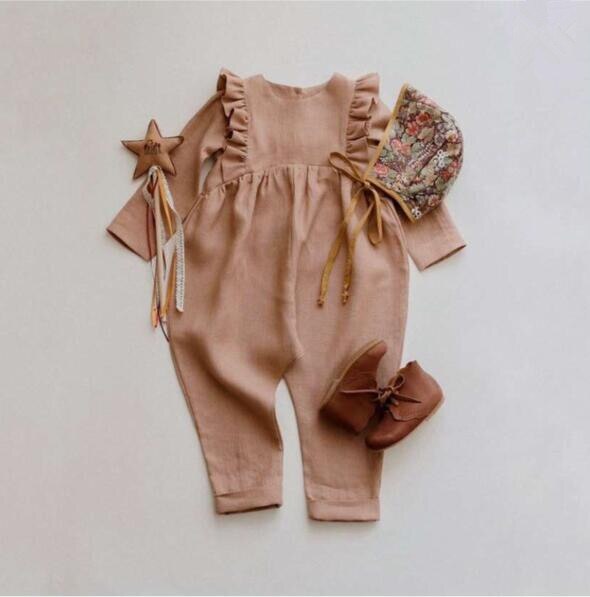 Dojhonkids Baby Boy Meisjes Linnen Cargo Broek Lange Mouwen Kant Ruche Overalls Kids Rompertjes Peuter Een Stuk Jumpsuit broek