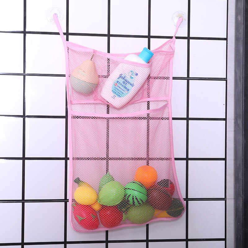 Animal Cute Bath Toys Kids Baby Tidy Storage Suction Bathroom Bathtub Doll Hanging Bag Basket Mesh Storage Bag Water Toys: Pink 2