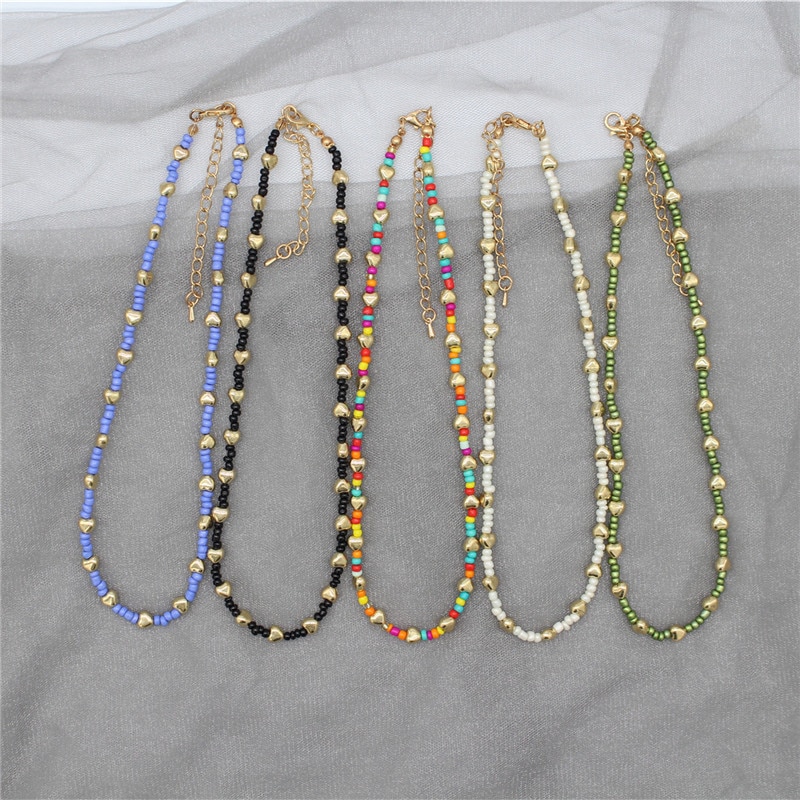 Colorful beaded initial choker for women, pendant necklace, collar charm, heart jewelry, boho accessories