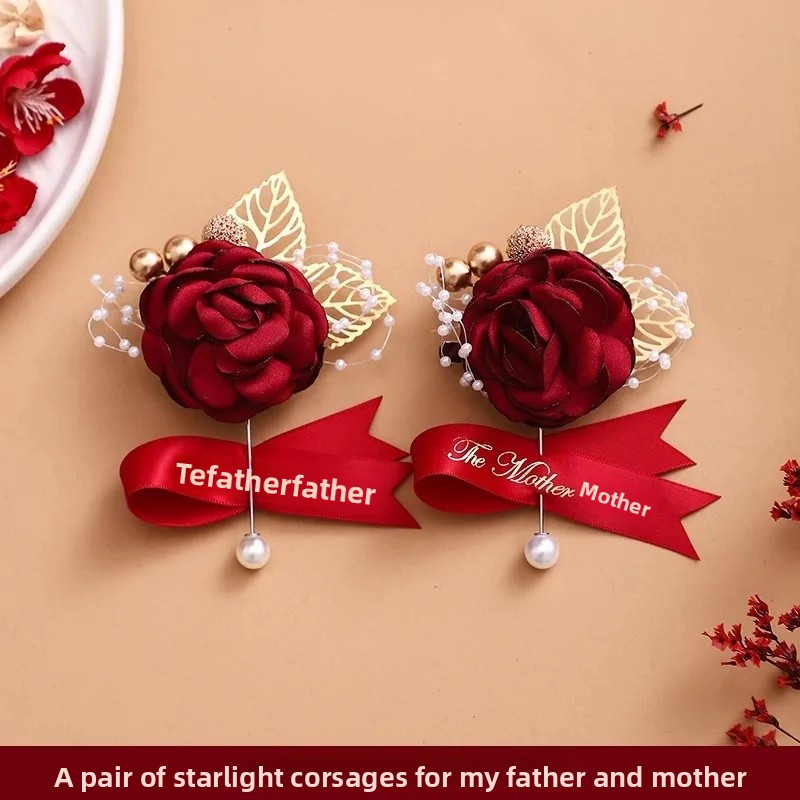 Bröllopsbukett emblem marskalkar och brudtärnor komplett set familj föräldrar gäster kavajslag blommor par exklusiv känsla: Brun