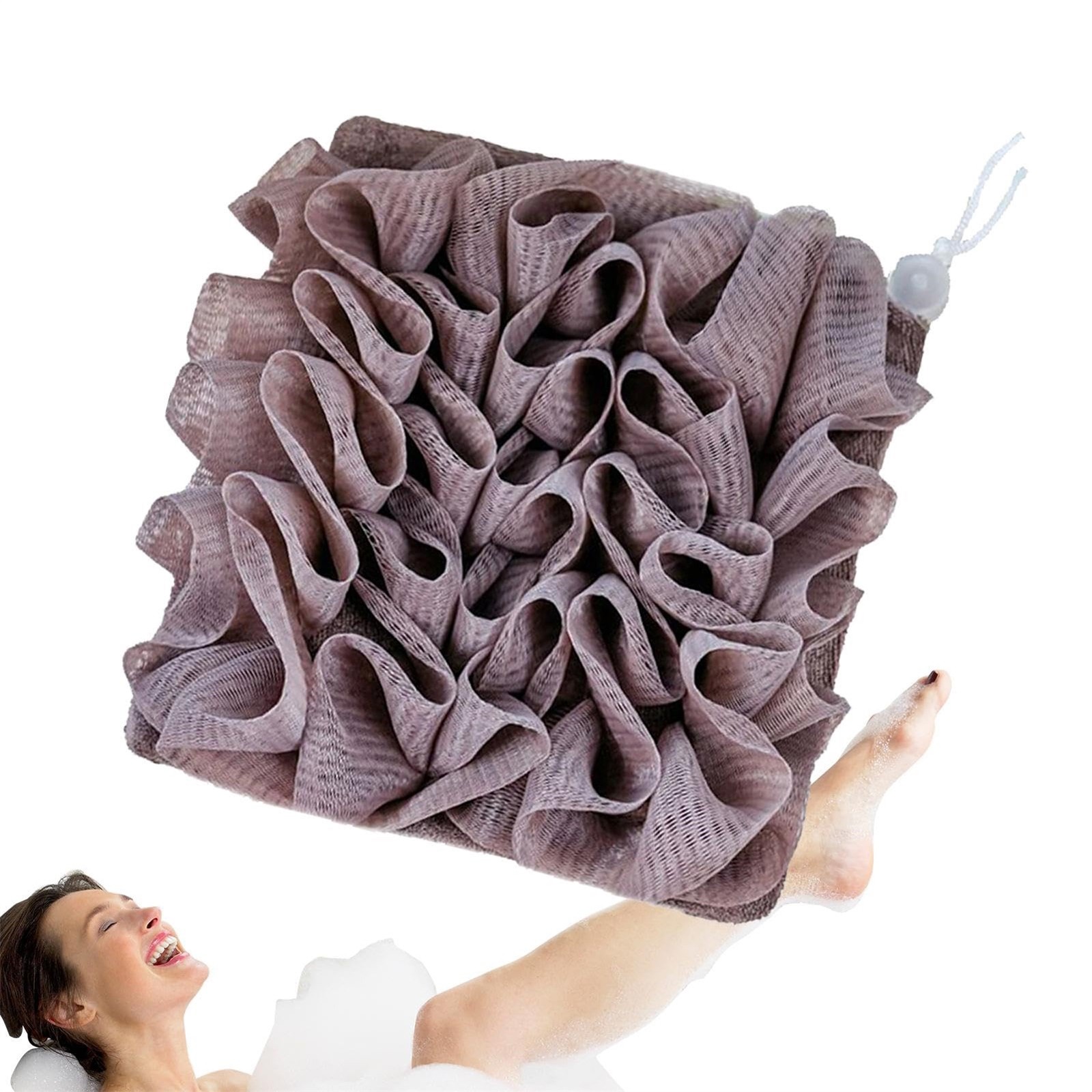 2 in 1 Bath Loofah Sponge with Drawstring Ball Bath Long Lasting Use Deep Cleansing Mesh Shower Sponge Mesh Shower Sponge: Clear