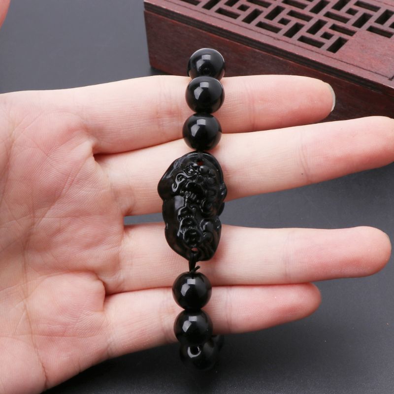 Feng Shui Obsidian Stone Wealth Pi Xiu Bracelet Attract Wealth and Good Luck