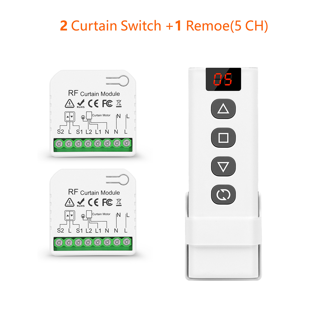 433Mhz Curtain Roller Shutter Wireless Switch and 5-in-1 Transmitter 110V 220V RF Module for Remote Control Blind/Awning/Motor: black
