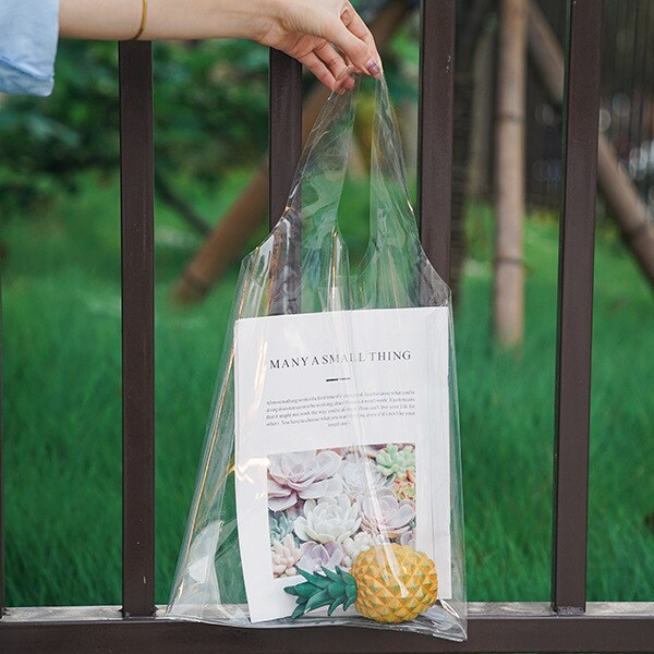 Bolsa feminina transparente pvc, bolsa de mão feminina impermeável feita em pvc com alça carteiro: Transparent EVA