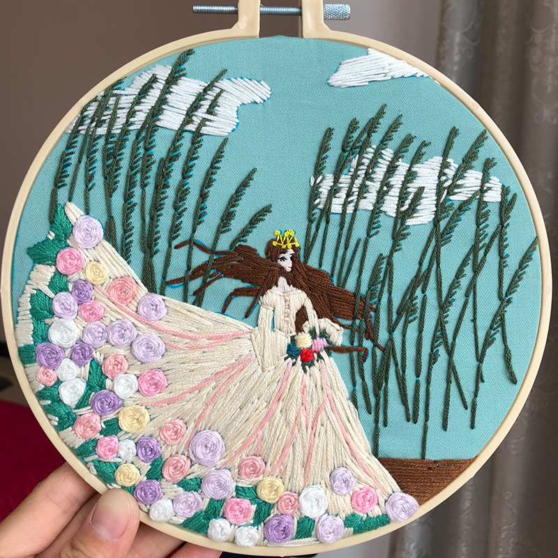 DIY Ribbon Embroidery Set for Beginner Needlework Kits Romantic cycling girl Cross Stitch Series Needle Arts Crafts Sewing Decor: Wedding girl