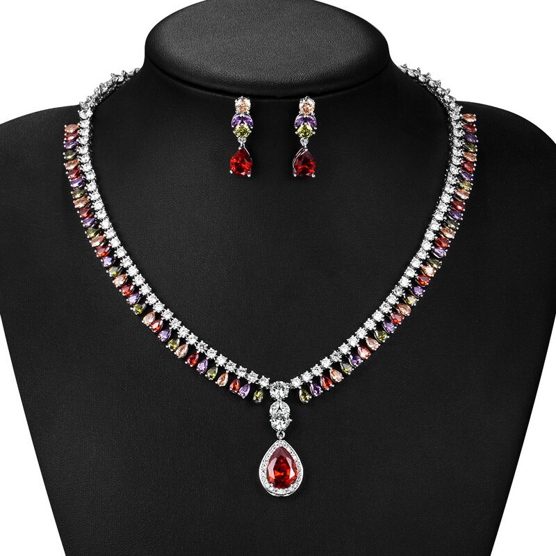 Weimanjingdian Teardrop Zirconia Tennis Ketting En Oorbel Bruiloft Sieraden Set Voor Vrouwen Party