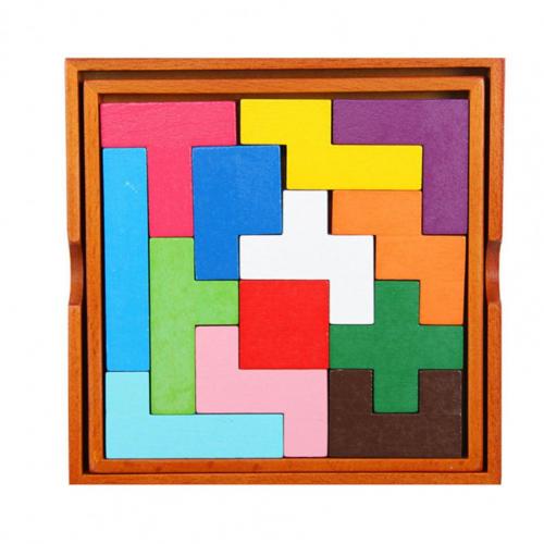 13Pcs Houten Blok Brain Teaser Puzzel Vroege Educatief Speelgoed Kids Pre-School Kleurrijke 3D Puzzel Tangram math Speelgoed: Multicolor