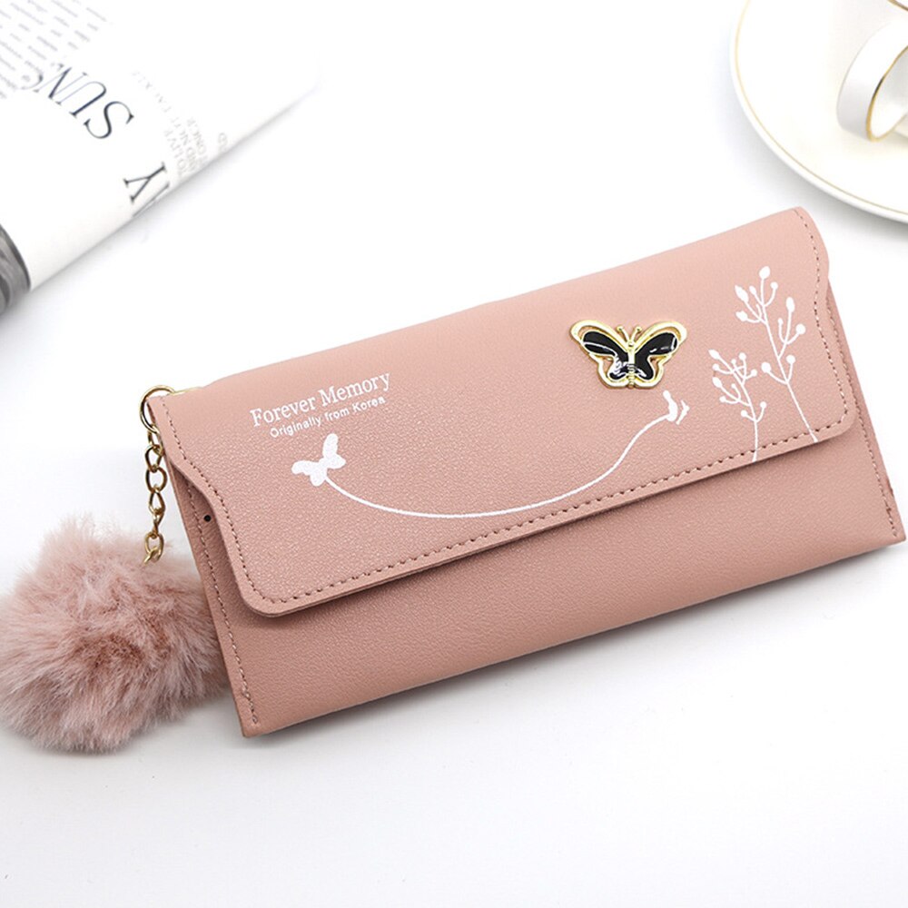 Korean Style Ladies Long Wallet Cute Wallet Women's Coin Purse Card Bag PU Wallet Clutch Student Tassel Cartoon: Type2 Pink