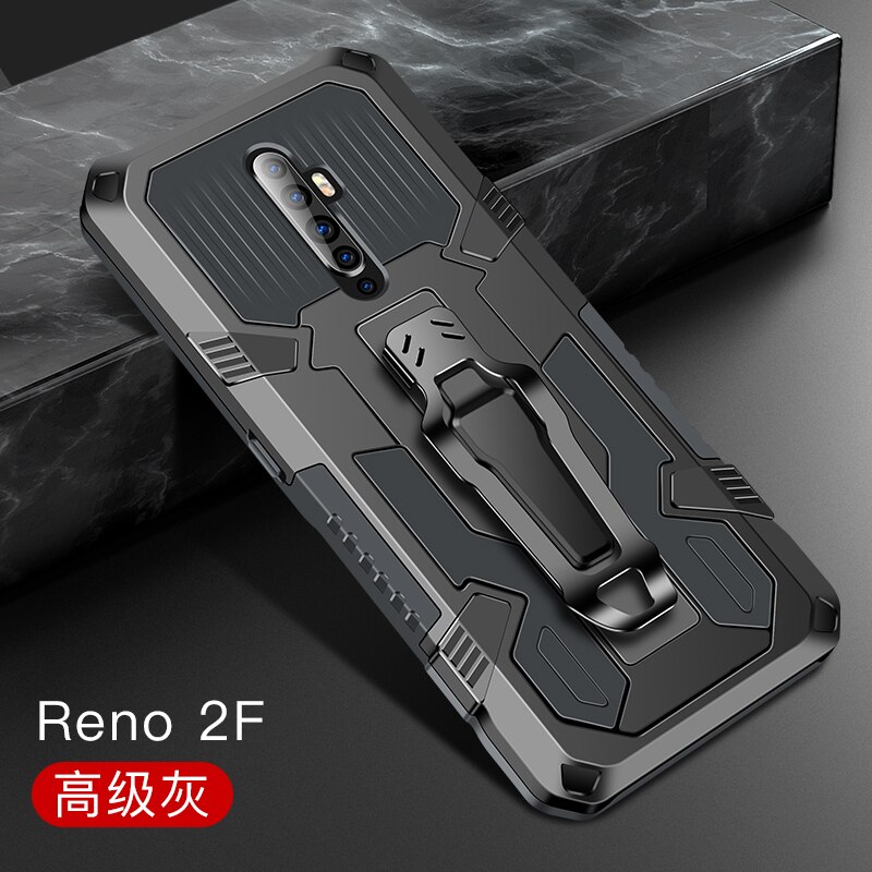 Pancerna obudowa do OPPO RENO 2Z 2F obudowa odporna na wstrząsy futerał na pasek etui na OPPO RENO 2 Z etui F OPPO RENO 2F 2Z Coque Funda capa: For Reno 2F / Gray