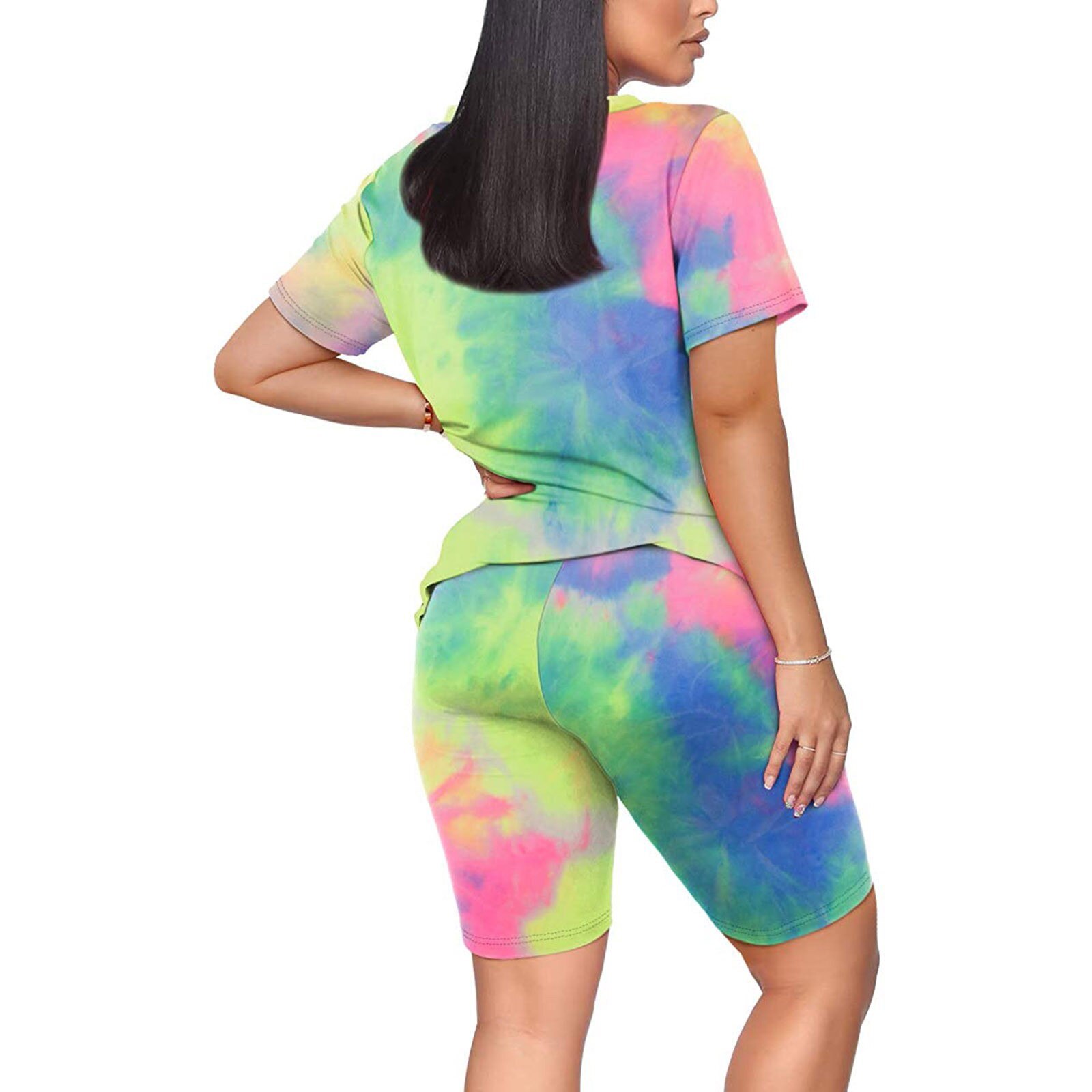 Pbbb Mode Casual Vrouwen Tie-Dye Korte Mouwen V-hals Shorts Pak Twee Stuk Pak Dames korte Sets Thuis Suits