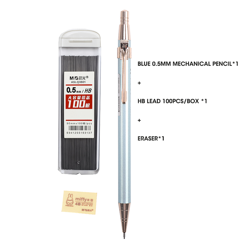 M&amp;G Full Metal Mechanical Pencils Morandi Color 0.5mm HB Lead Refill Student Writing Automatic Pencils Lapiseira School Supplies: 0.5mm 3pcs Blue