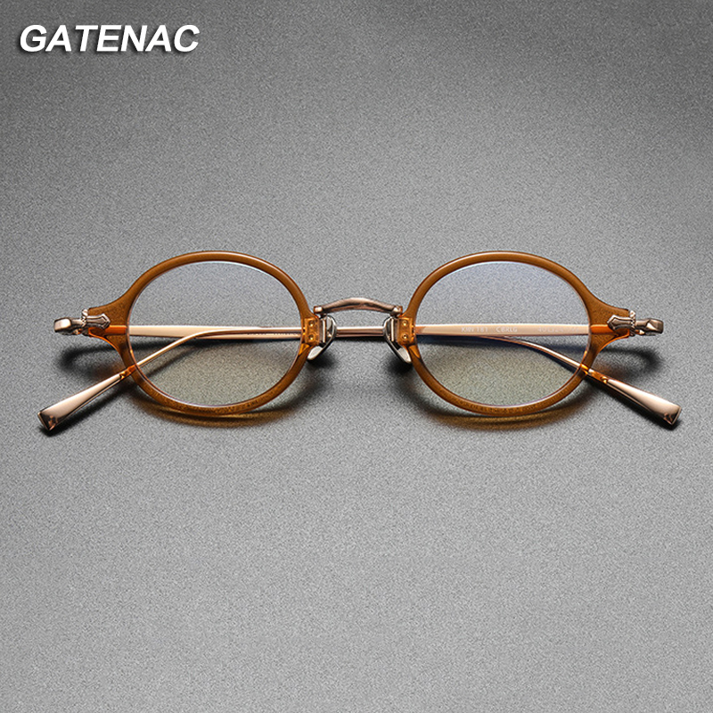 Montura de gafas de titanio de acetato Vintage para hombre, montura de gafas pequeña redonda ultraligera, gafas de de lujo de para mujer