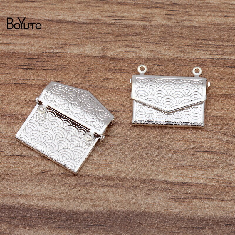 BoYuTe (10 Pieces/Lot) 15*20MM Metal Brass Envelope Photo Locket Diy Floating Locket Charms for Jewelry Making: 4-Silver Plated