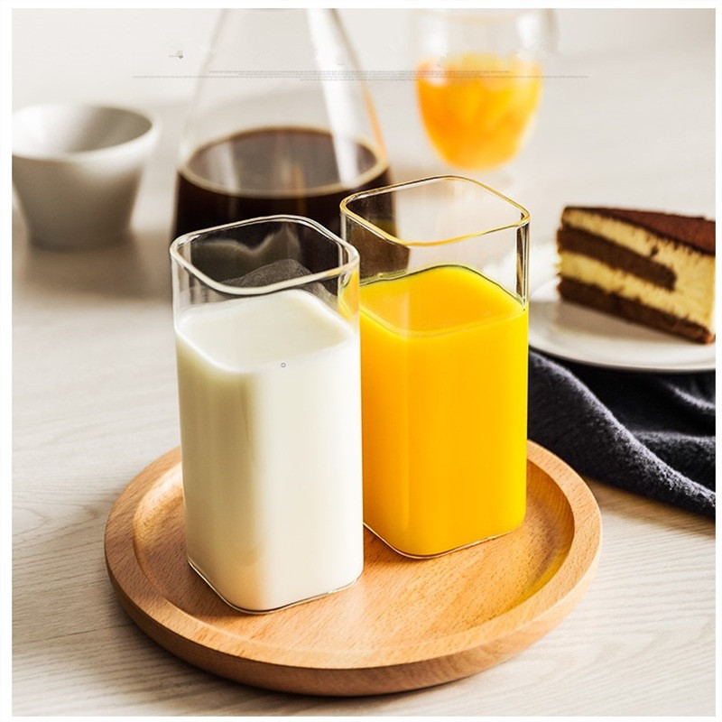1/2/4Pcs Transparent Temperature Resistant Square Glass Tea Milk Cup Water Milk Juice Simple Juice Cup Dessert Cup Durable