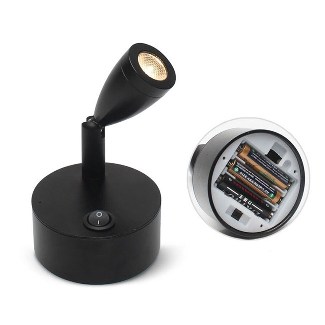 Zwart 2W batterij draagbare LED-spotverlichting voor sieradenkastlamp AAA droog batterij aangedreven 3000K 6000K tafel bureau op spotlight