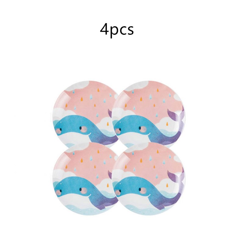 Children's Ceramic Dinner Plate Cartoon Animation Bone China Round Bowl Household Kitchen Supplies Cute Fruit Plate: E 4pcs
