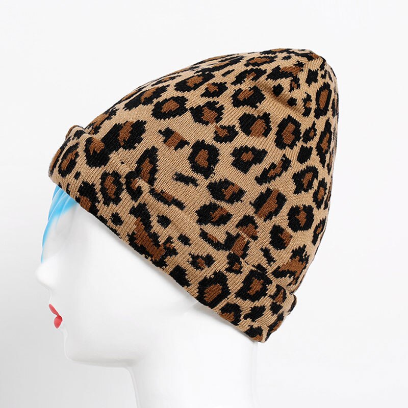 Vinter hat til voksne kvinder mænd vinter leopard hæklet strik hat varm kasket leopard uld kvinders strikket hat kvinders hat: Gul