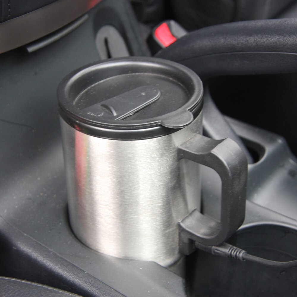 Thermos électrique en acier inoxydable | Tasse chauffante, pour voiture, avec adaptateur allume-cigare, tasse de voyage, 450ml