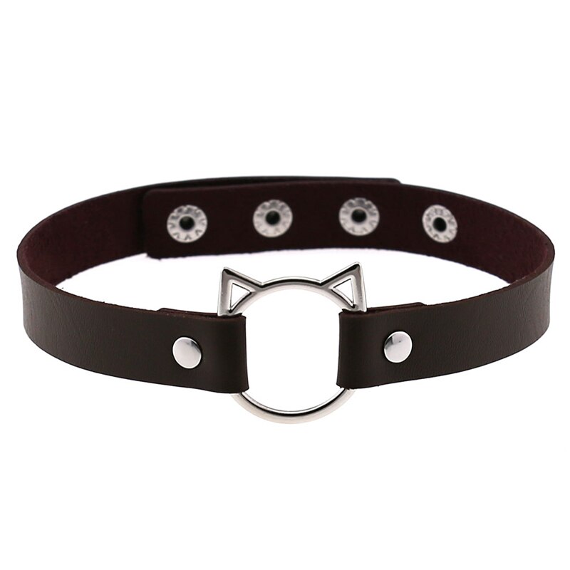 Gargantilla de piel sintética con cabeza de gato para mujer, Collar ajustable, de cumpleaños, joyería: 14