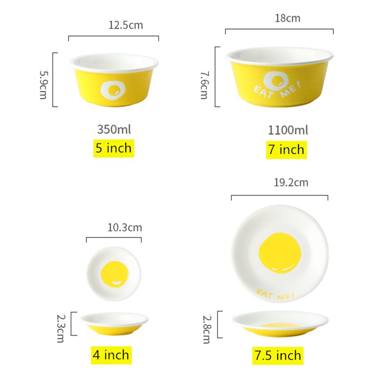 Keramik servis stor ångande skål frukt dessert tallrik söt tecknad gula fat hushållskök porslin