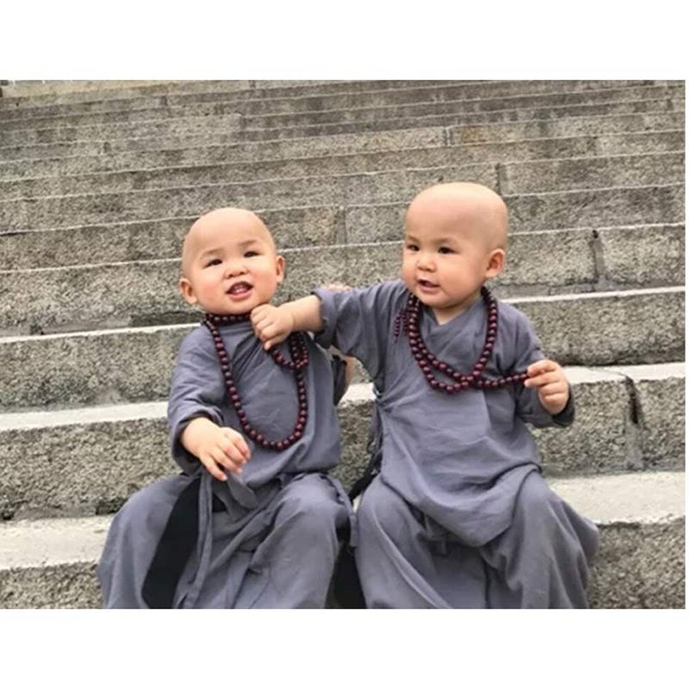 Ropa de monje pequeño para niños, traje Tang de templo Shaolin, batas de algodón y lino para bebé, uniforme de Kung Fu de rendimiento