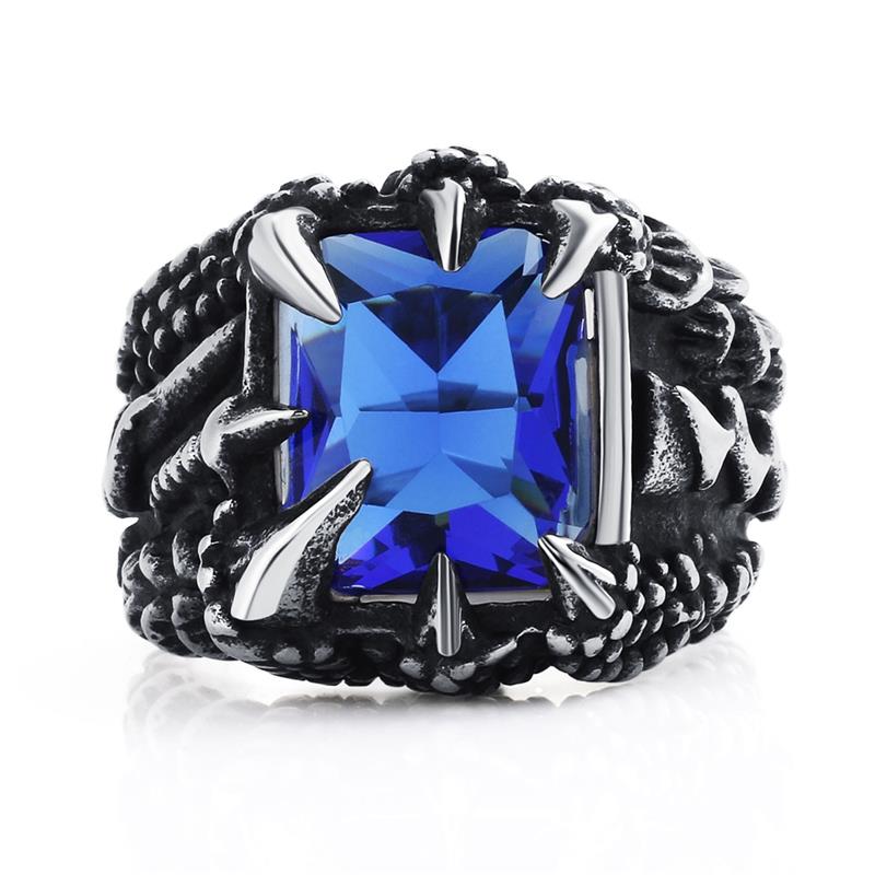 Vintage Rvs Ring Mannen Punk Dragon Claw Crystal Zirconia Finger Ring Trendy Mannelijke Sieraden Party: 11 / Blue