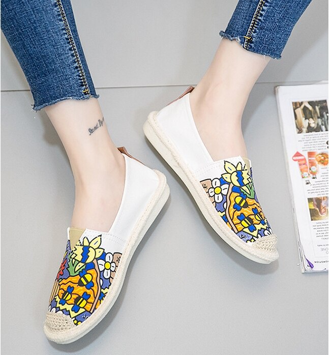 Primavera señoras Slip On mocasines estampados pescador zapatos mujeres pisos pintado lona Zapatos mujer Alpargatas zapato transpirable