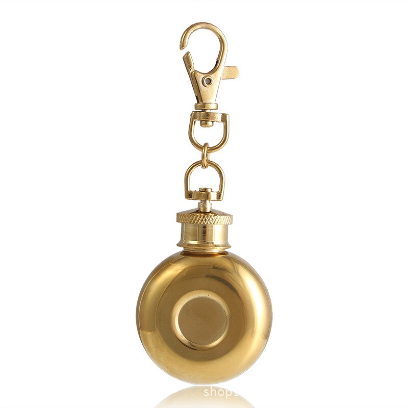 BalleenShiny-Mini Petaca redonda de acero inoxidable, 1oz, 28ml, con llavero, licor, whisky, vino, olla, vasos y botellas pequeños: Gold