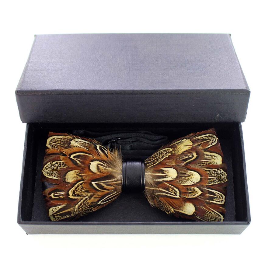 Ricnais – nœud papillon en cuir et plume pour homme, fait à la main, avec boîte , accessoires pour fête de mariage: 08