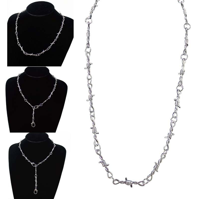 Ensemble Punk, gothique, en alliage de fils de fer barbelé, rambardes, lame, collier, lien, bijoux Bracelet, ras du cou hanche, unisexe, pour femmes, hommes et femmes