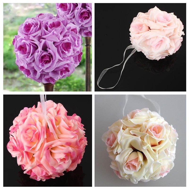 15x21cm Handmade Artificial Rose Flowers Kissing Hanging Ball DIY Bouquet Home Wedding Party Decor Flower Ball Arrangement