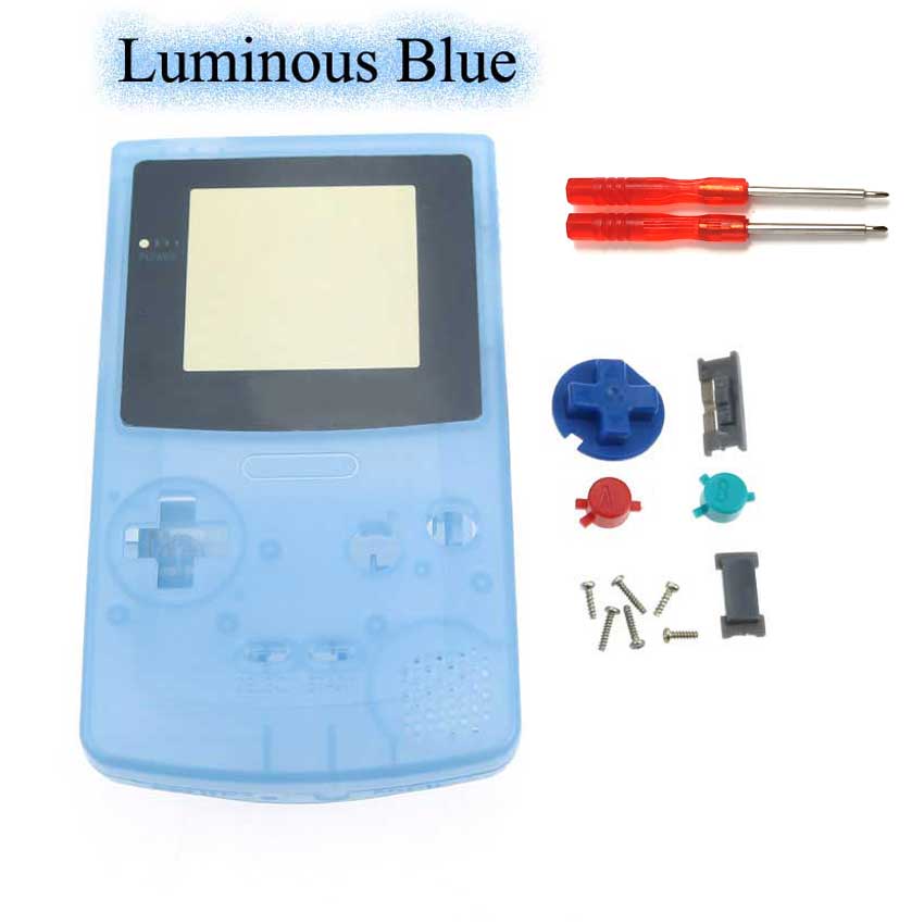 YuXi-pieza de repuesto de carcasa completa para Nintendo Game Boy, carcasa de consola GBC con herramientas: Luminous blue