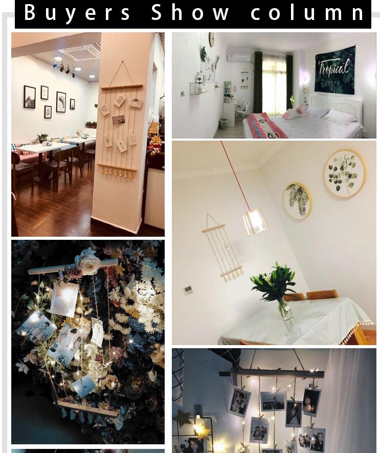 Handgemaakte grote houten stok hangende diy fotodisplay macramé wandhanger foto organizer met clips foto achtergronddecoratie