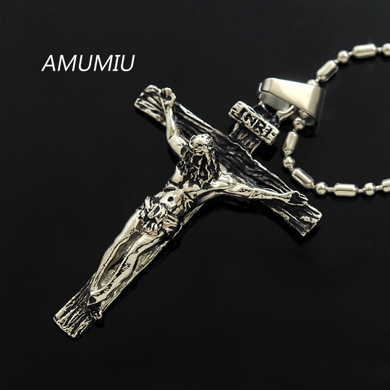 AMUMIU Biker Sieraden Voor Mannen 316L Rvs Pretty INRI Crucifix Hanger Ketting HZP164