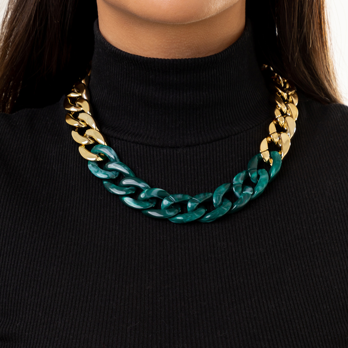 Collar Simple exagerado para mujer, cadena CCB gruesa distorsionada de Hip Hop de 4 colores, collares creativos, de joyería para chica Glamour a la: Rodio plateado