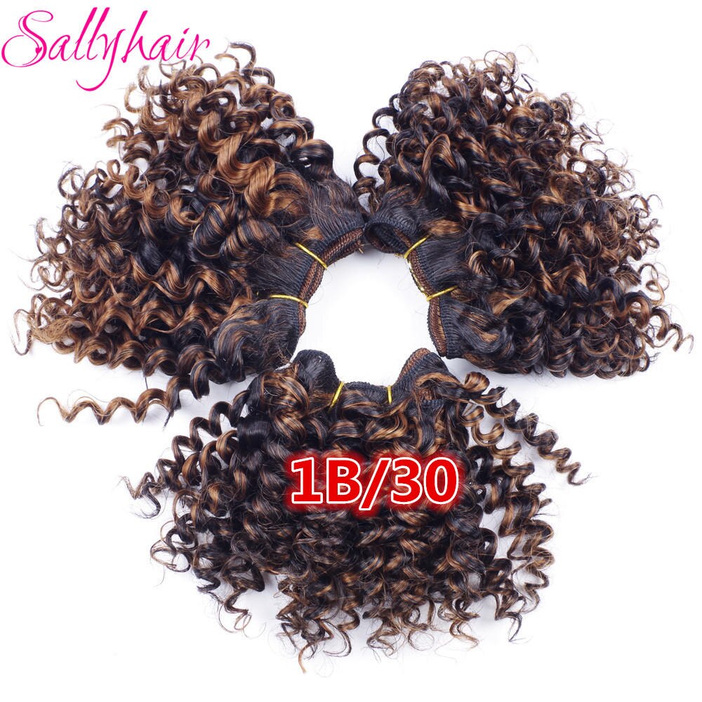 Sallyhair-extensiones de pelo rizado Afro, tejido de pelo rizado de ganchillo, Color negro, trama sintética de alta temperatura, 3 unidades por lote