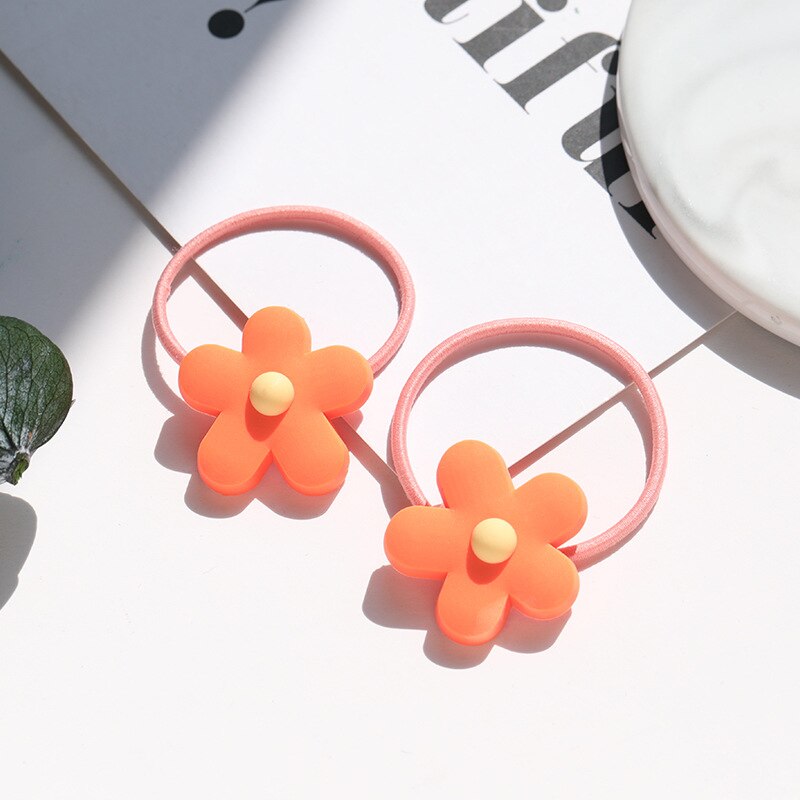 2 Stuks Koreaanse Kinderen Bloemen, Kleine Rubberen Band Meisjes, Baby Meisjes, haar En Haar Ring Leuke Haaraccessoires: Orange