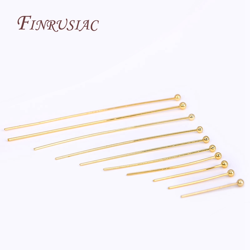 Pasador de cabeza de bola de varios tamaños para pendientes DIY 50 unids/lote pines de cabeza de bola de latón chapado en oro de 18 quilates para fabricación de joyas